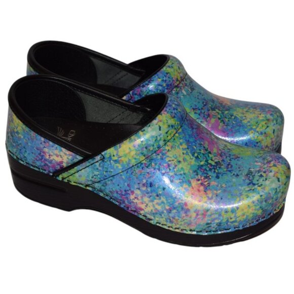 Dansko Shoes - Dansko Paint Splatter Patent Leather Clogs Mules Comfort Nursing Arch Support 37